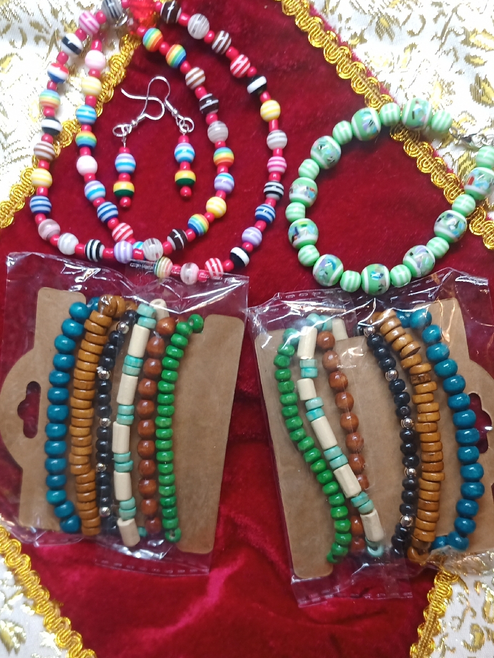 Bundle Of Colorful Beaded Women's Jewelry Set - Necklace Bracelet & Earrings